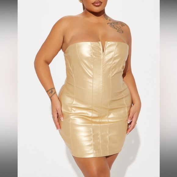 Sleek Rebel Leather Mini Dress - 👗 Elegant Gold Dress 2X - Picture 1 of 4